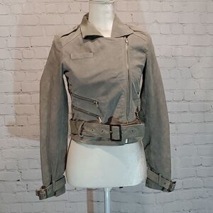 Silence and noise gray leather moto jacket